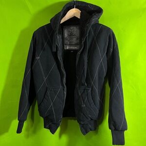 FLAW Fox Racing Sasquatch Hoody Medium Black Sherpa Lined Quilted VTG Zip Jacket